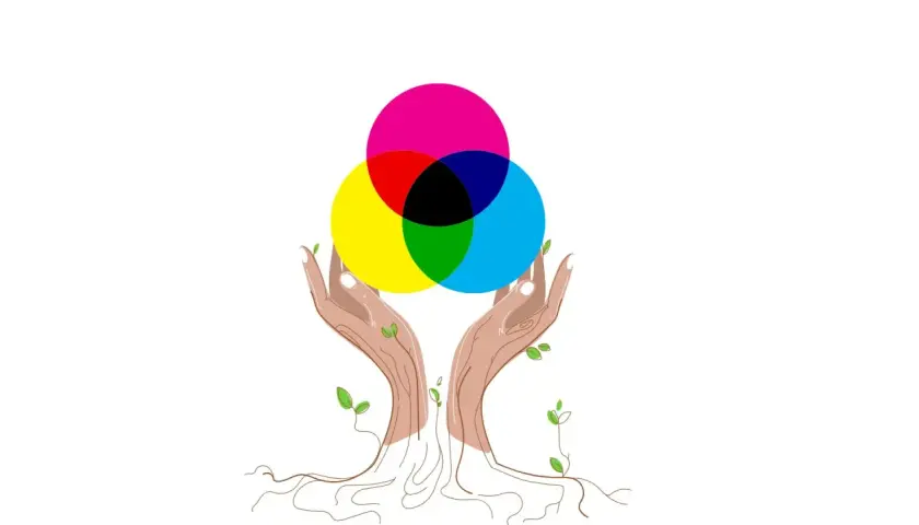 Dłonie jak drzewo podtrzymują koło barw. Symbolizuje to jedność i harmonię, jak w zespole muzycznym Rainbow.